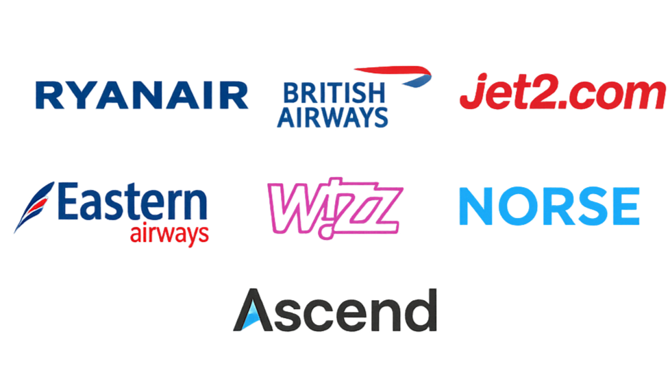 Airline logos our pilots have been placed with, including Ryanair and British Airways
